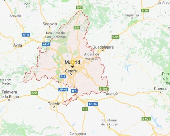 քարտեզ Մադրիդում և մոտակա քաղաքներում