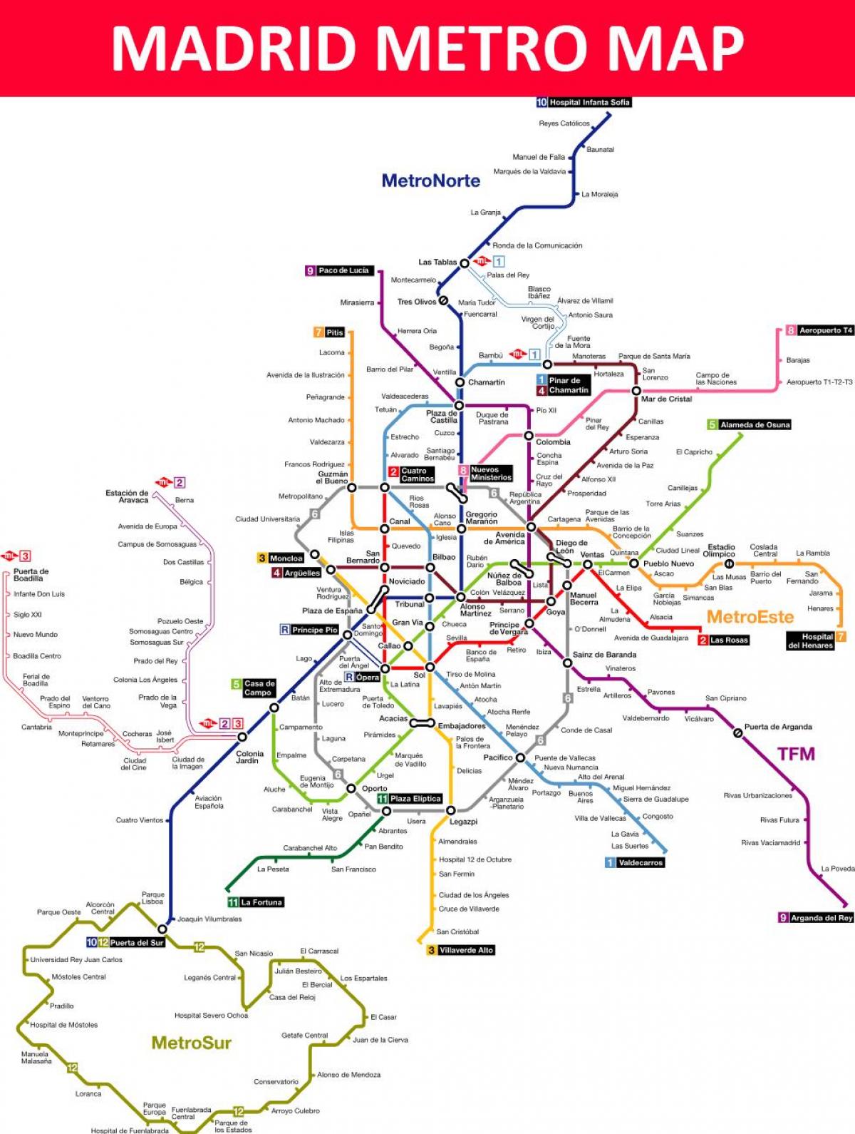 մետրոյի Մադրիդի քարտեզ