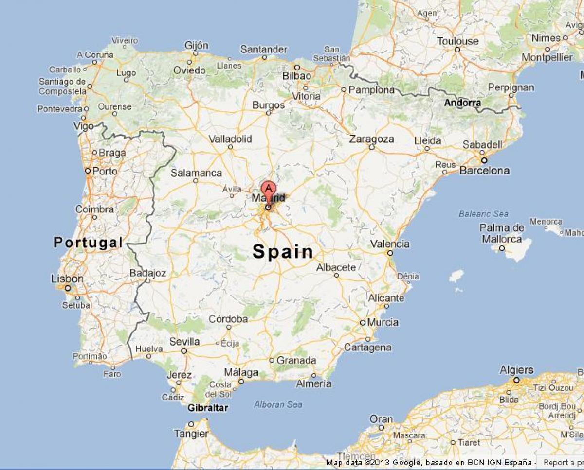 քարտեզ Իսպանիայի ցույց է տալիս Մադրիդ