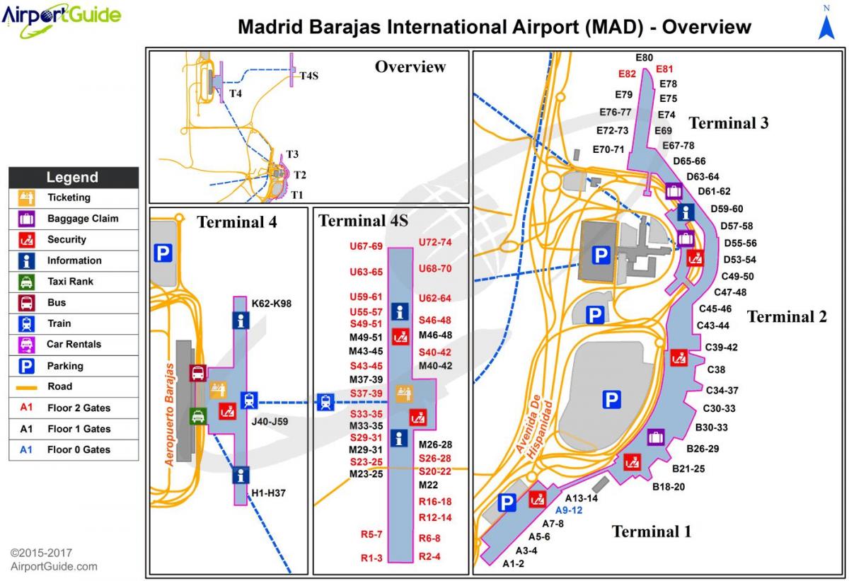 Մադրիդի միջազգային օդանավակայանի քարտեզի վրա