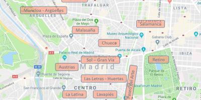 Քարտեզ Մադրիդ Իսպանիա թաղամասեր