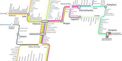 Քարտեզ Ренфе գնացքի քարտեզի Մադրիդից